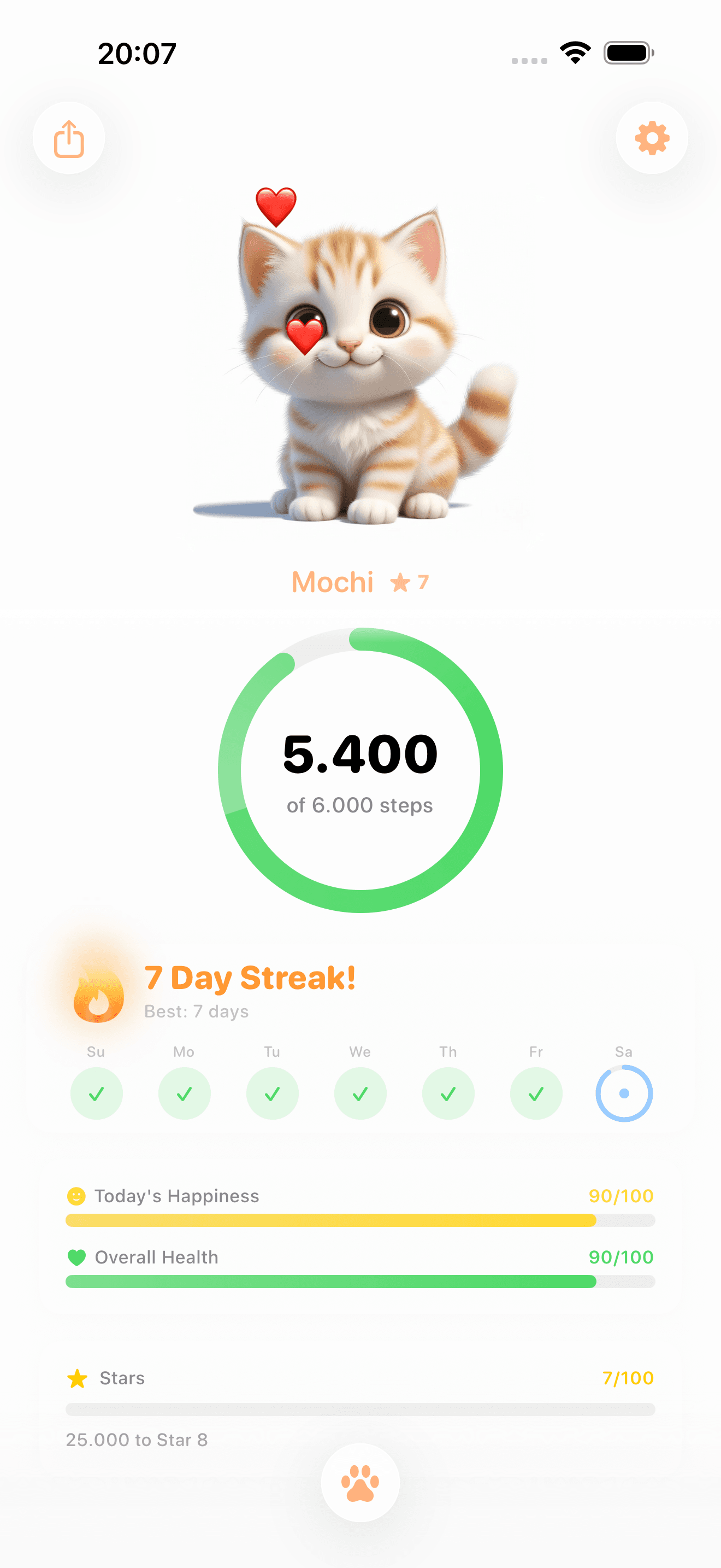Mochi the cat at 5,400 steps