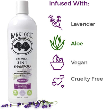 Plant Based 2 in 1 Dog Shampoo and Conditioner, Lavender, 16 Fl Oz - Grooming Essentials for a Quality Coat - No Parabens, No Phthalates, No Sulfates, No DEA & PEG, Safe & Vegan